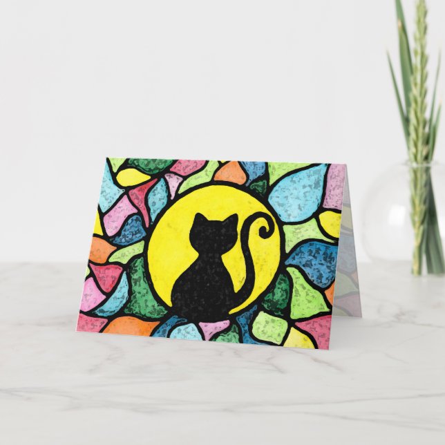Carte de voeux de Kitty de noir d'aquarelle en (Devant)