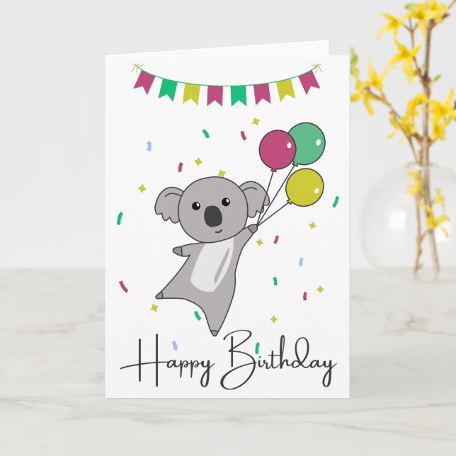 Carte de vœux de koala pour un joyeux anniversaire (Fleur jaune)