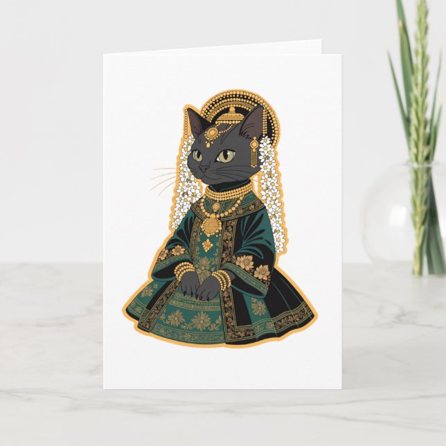 Carte de vœux de la déesse de mariage au chat gris (Devant)