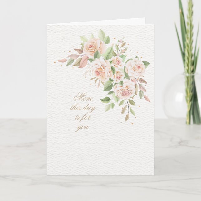 Carte de vœux de la fête des mères Rose rose en fo (Devant)