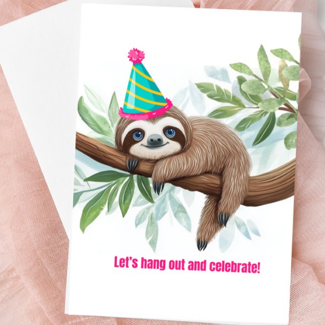 Carte de vœux de la paresse “Accrochons-nous et cé (Cute Sloth Blank Greeting Card)