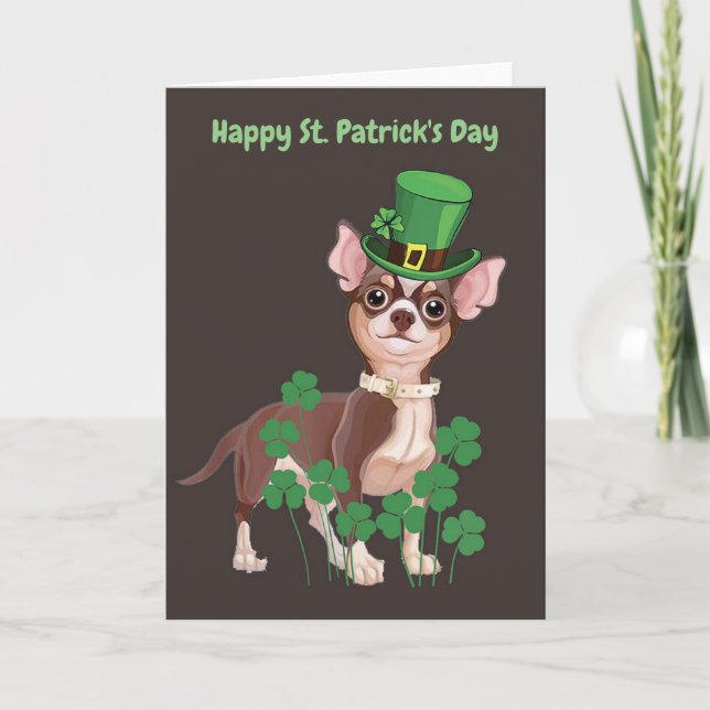 Carte de vœux de la Saint-Patrick avec chiot Chihu (Devant)