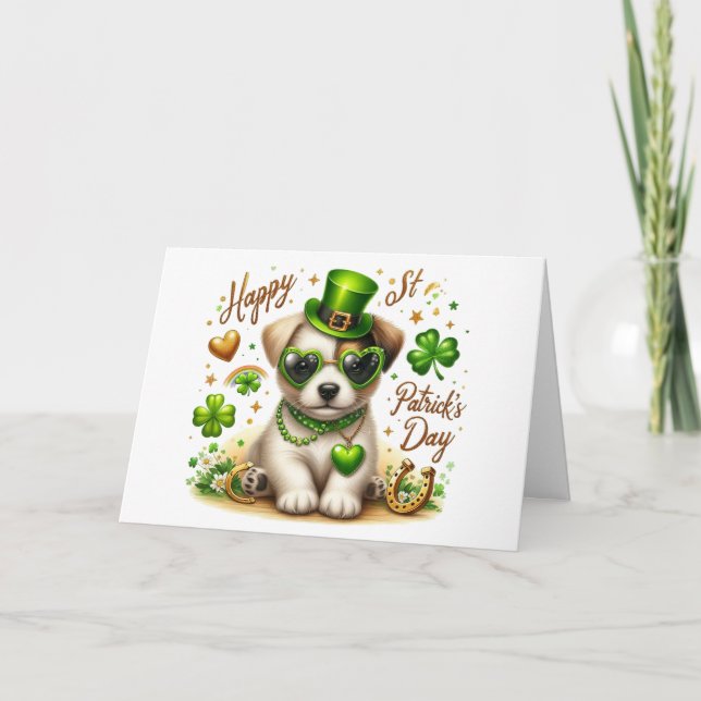 Carte de vœux de la Saint-Patrick avec un chiot mi (Devant)