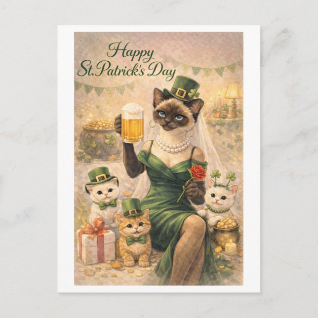 Carte de vœux de la Saint-Patrick Chat Glamour  (Devant)
