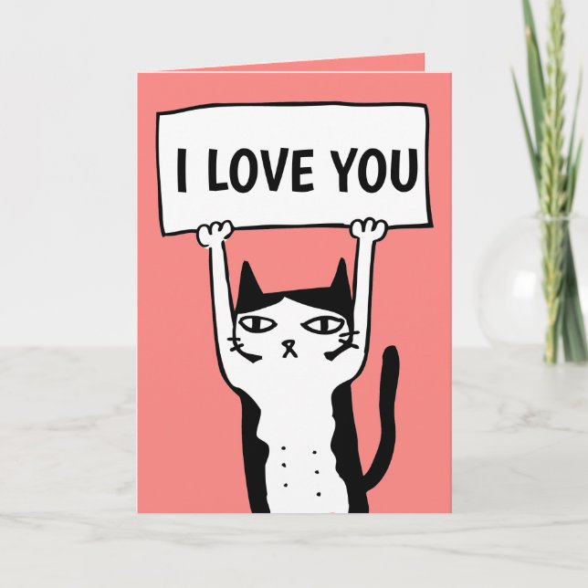 CARTE DE VŒUX DE LA SAINT-VALENTIN CHAT MIGNON (Devant)
