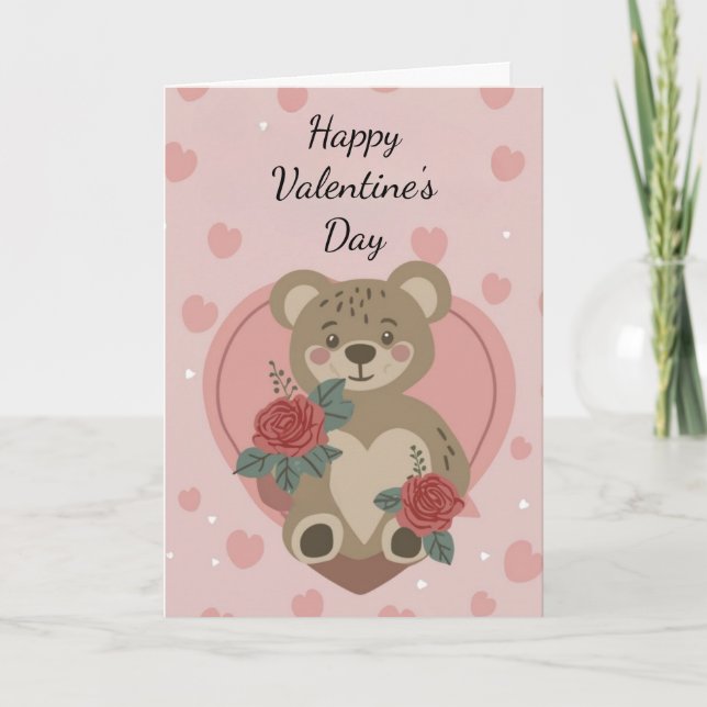Carte de vœux de la Saint-Valentin Ourson Heureux (Devant)