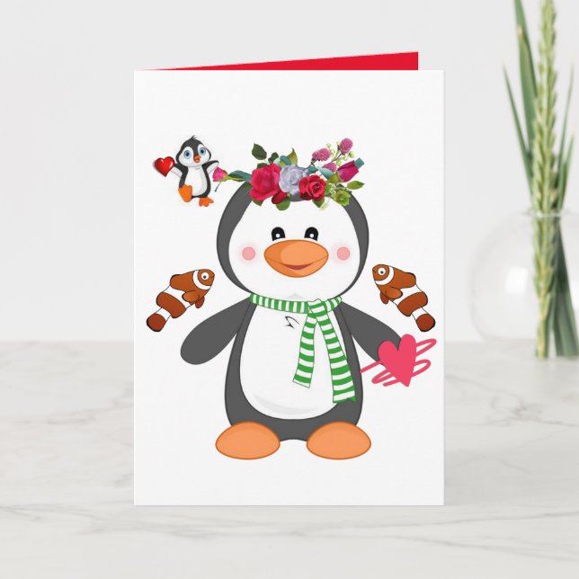 Carte de vœux de la Saint-Valentin Pingouin (Devant)