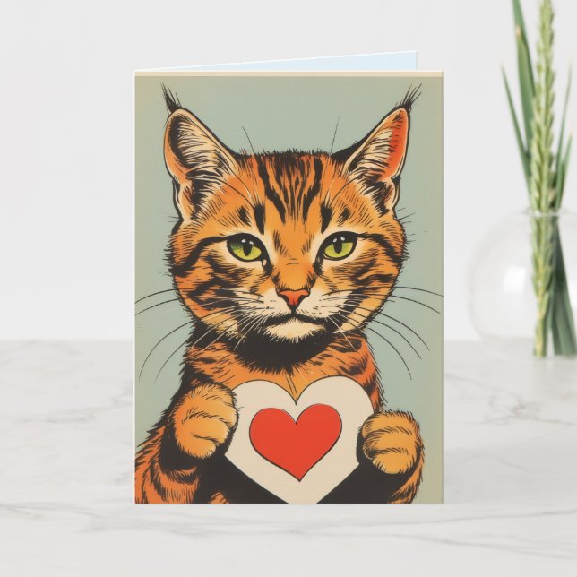 Carte de vœux de la Saint-Valentin pour chat tigré (Devant)
