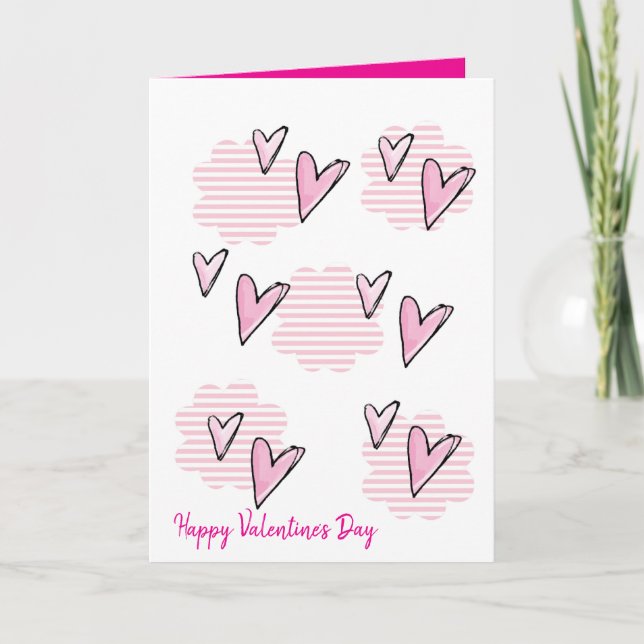 Carte de vœux de la Saint-Valentin rayure rose cœu (Devant)