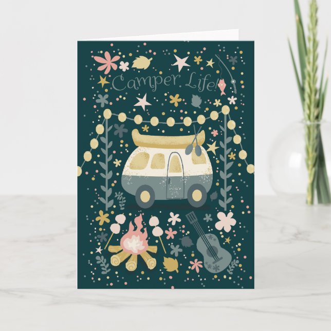 Carte de voeux de la vie nocturne du camping (Devant)