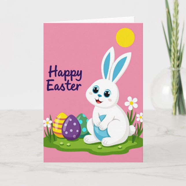 Carte de vœux de lapin à œuf bleu (Devant)