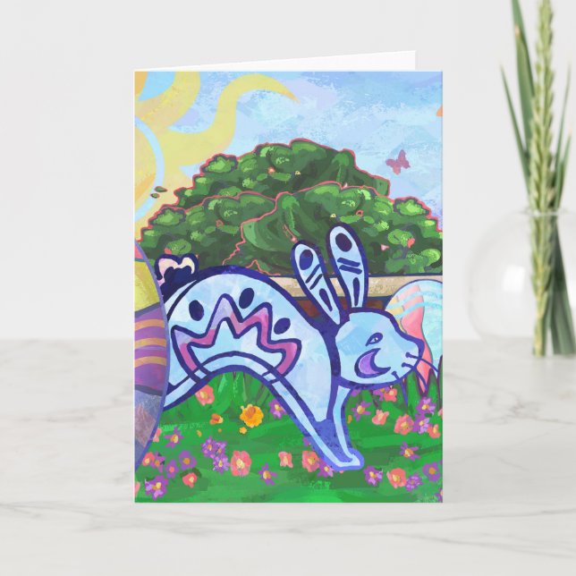 Carte de voeux de lapin de Pâques jardin (Devant)