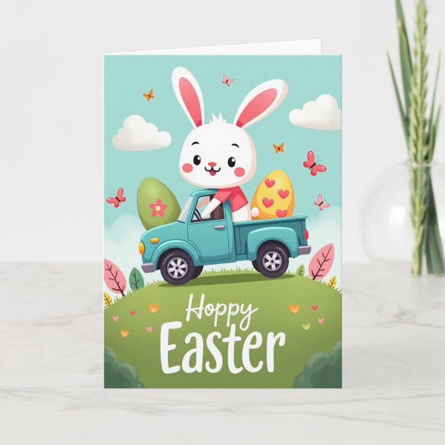 Carte de vœux de lapin de vacances printanières jo (Devant)