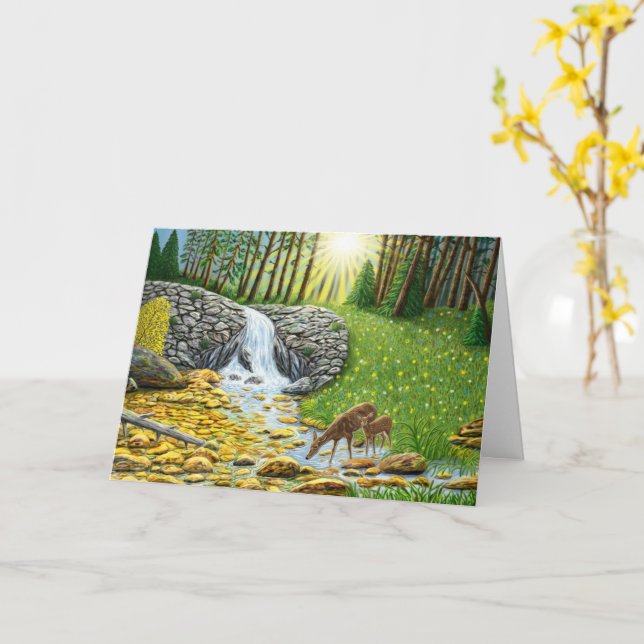 Carte de vœux de l'aube à la forêt plissée (Fleur jaune)