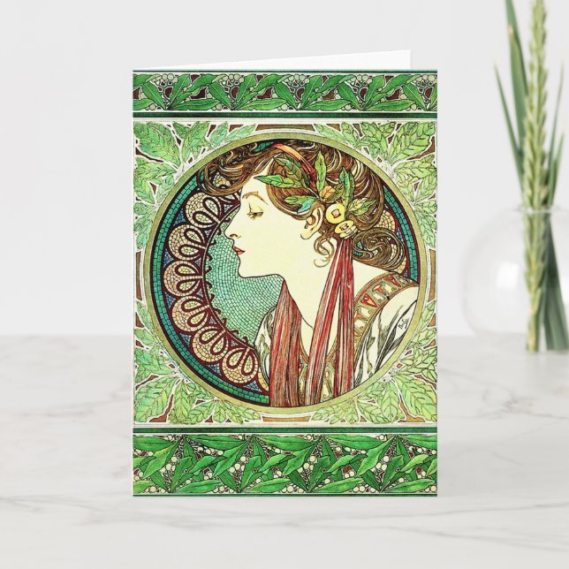 Carte de voeux de laurier d'Alphonse Mucha (Devant)