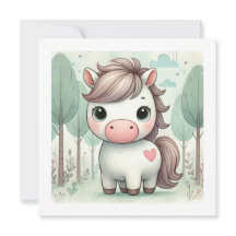 Carte de vœux de licorne mignonne dans une forêt f