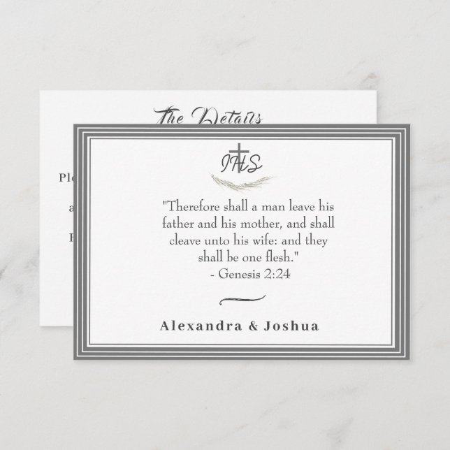 Carte de vœux de mariage avec verset de la Bible c (Devant / Derrière)