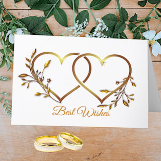 Carte de vœux de mariage Cœurs floraux dorés