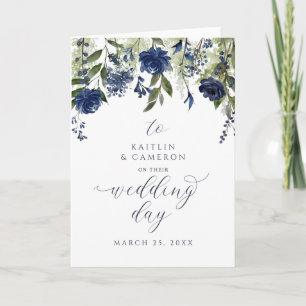Carte de vœux de mariage Fleurs sauvages bleu mari