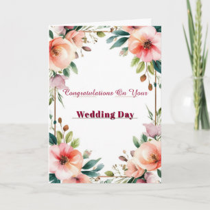 Carte de vœux de mariage florale à la pivoine rose