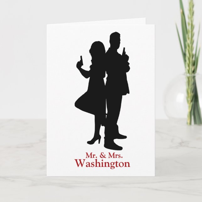 Carte de vœux de mariage Mr et Mrs Spy Silhouette (Devant)