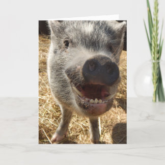 Carte de voeux de mini-porc souriante personnalisé