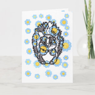 Carte de vœux de mouffette mignonne avec des fleur