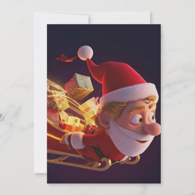 Carte de vœux de Noël 3D Père Noël – Fête H (Devant)