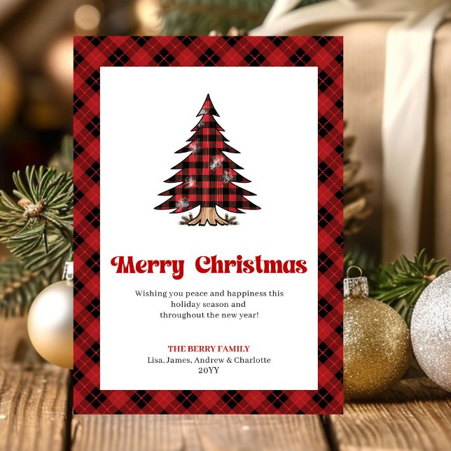 Carte de vœux de Noël à carreaux de Buffalo classi (Classic Buffalo Check Christmas Greeting Card)