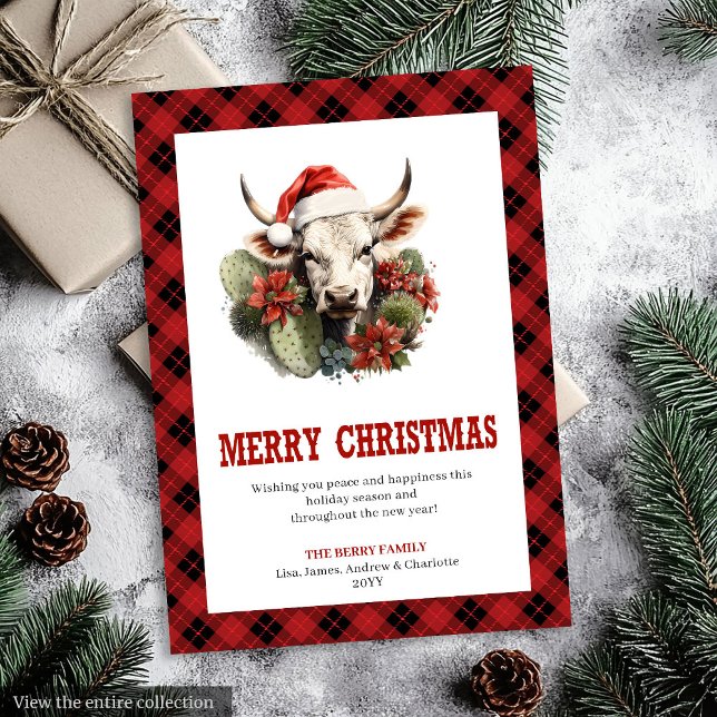 Carte de vœux de Noël à carreaux occidentaux moder (Modern Western Checkered Xmas Greeting Card)