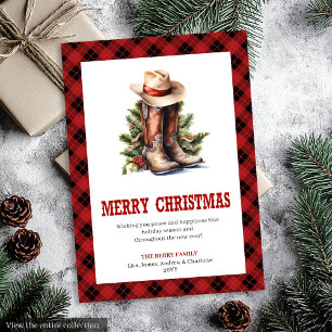 Carte de vœux de Noël à carreaux Western Classique