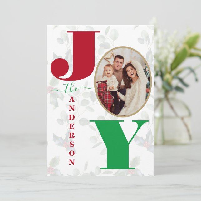 Carte de vœux de Noël à écriture Joy couleur charm (Debout devant)
