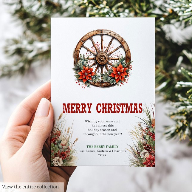 Carte de vœux de Noël à imprimé roue de chariot (Wagon wheel Christmas greeting card printable

)