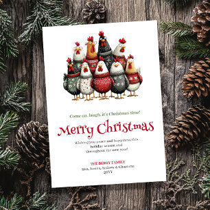 Carte de vœux de Noël à l'aquarelle drôle de poule