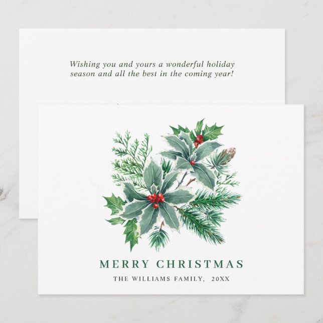 Carte de vœux de Noël à l'aquarelle festive avec b (Devant / Derrière)