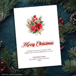 Carte de vœux de Noël à l'aquarelle Fleurs Élégant