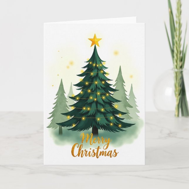 Carte de vœux de Noël à l'aquarelle représentant u (Devant)