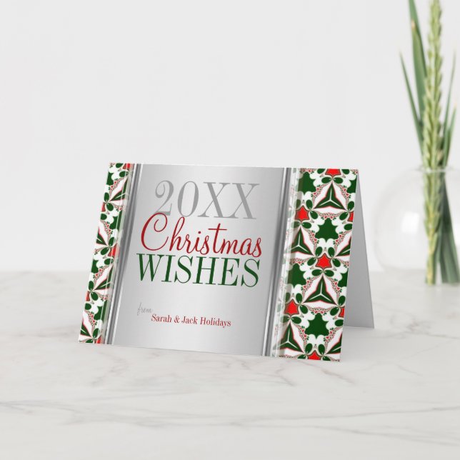 Carte de vœux de Noël à motif rouge et vert de hou (Devant)