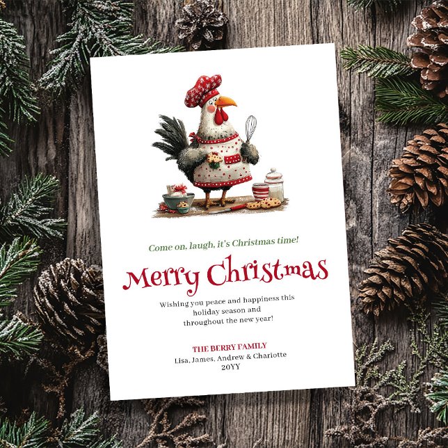 Carte de vœux de Noël à poulets fantaisistes dessi (Hand Drawn Quirky Chickens Christmas Greeting Card)