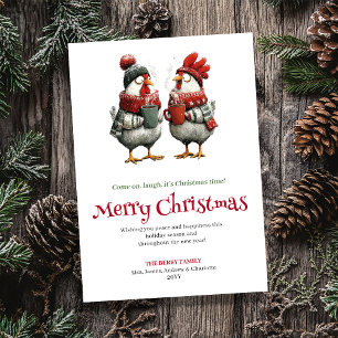 Carte de vœux de Noël à poulets fantaisistes moder
