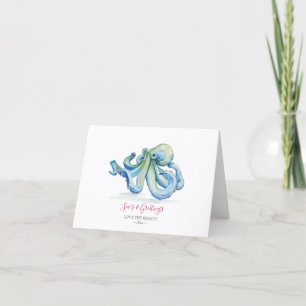Carte de vœux de Noël aquarelle Pieuvre Bleue