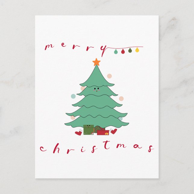 Carte de vœux de Noël | Arbre de Noël Kawaii (Devant)