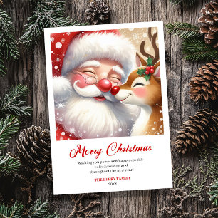 Carte de vœux de Noël au Père Noël et Rudolph réco