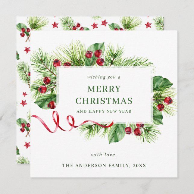 Carte de vœux de Noël aux baies de houx festives (Devant / Derrière)