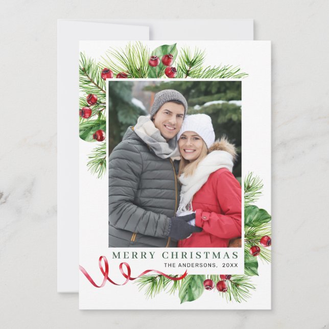 Carte de vœux de Noël aux baies de houx festives 2 (Devant)