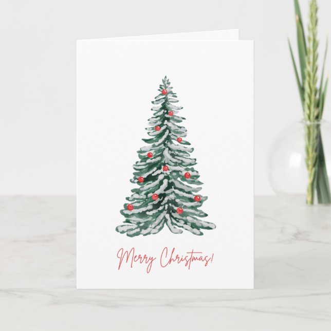 Carte de vœux de Noël avec arbre à l'aquarelle (Devant)
