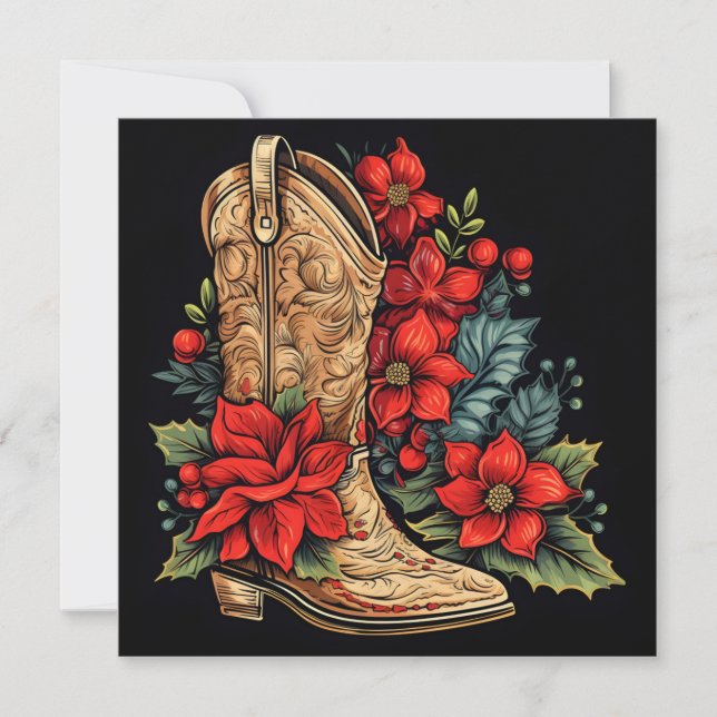 carte de vœux de Noël avec botte de cowboy (Devant)