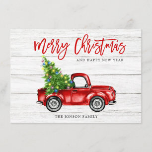 Carte de vœux de Noël avec camion rouge rustique r