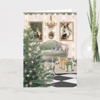 Carte de vœux de Noël avec chats et lapins