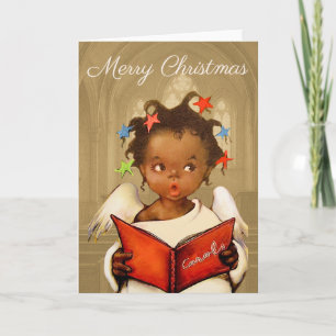Carte de vœux de Noël avec chérubin afro-américain